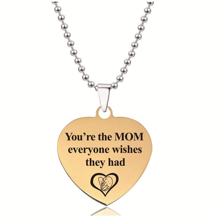 Heart-Engraved Titanium Steel Necklace - Gold, Heart-Shaped, Cross-Border Jewelry, Perfect Christmas Gift
