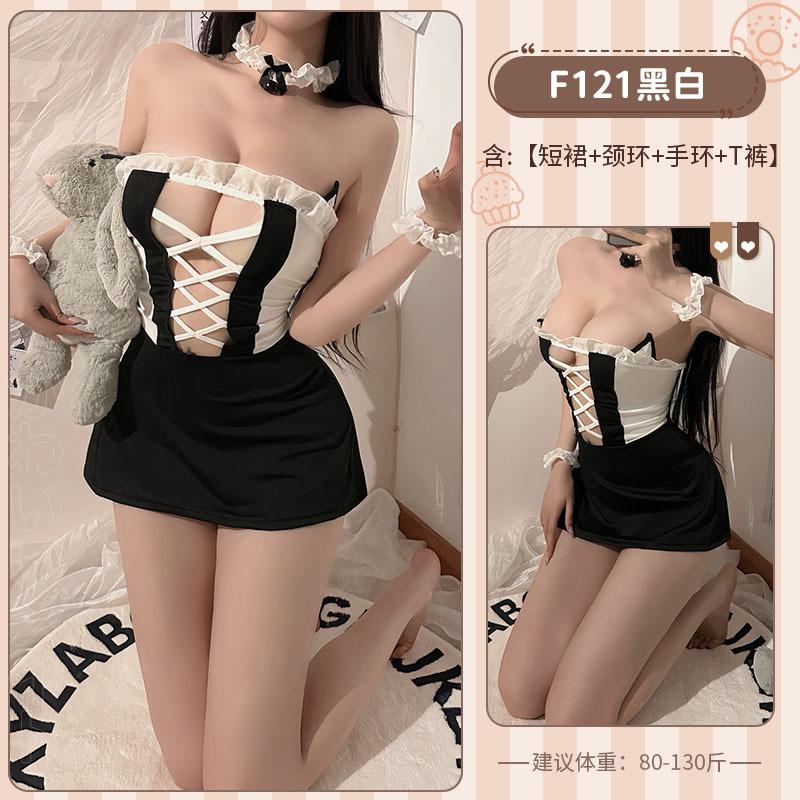 Lace-up Large Size Fat M Sex Lingerie Catwoman Cute Sexy Servant Sweet Maid Uniform Hollow Free 1