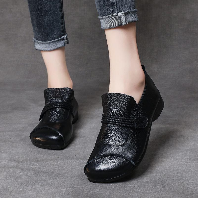 Leather Comfortable Soft-soled Mom Shoes Women's Shoes Single Shoes Middle-aged Leather Shoes Flat-soled Grandma Shoes