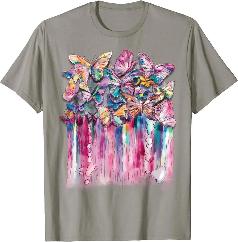 Butterfly Art Rainbow Butterflies Lover Collection T-Shirt Y2K Style Cotton Daily Four Seasons for Women Girl Men Shirts