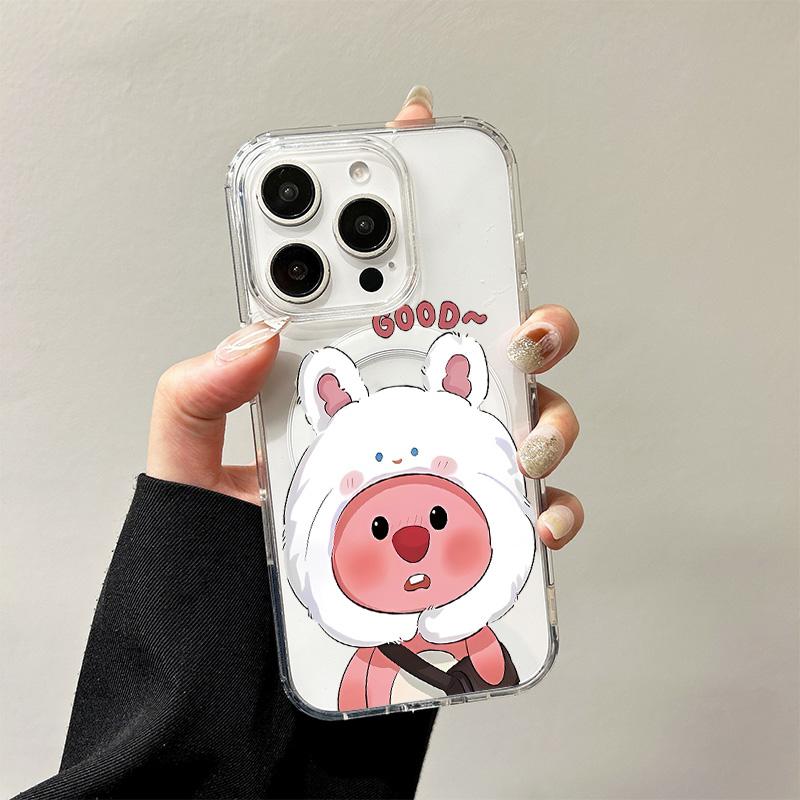 

Lovely Loopy Magnetic Wireless Charging Case for iPhone 17 Air 16 E 15 14 13 12 Mini 11 Pro Max Transparent Silicone Edge Cover iPhone 11 Pro