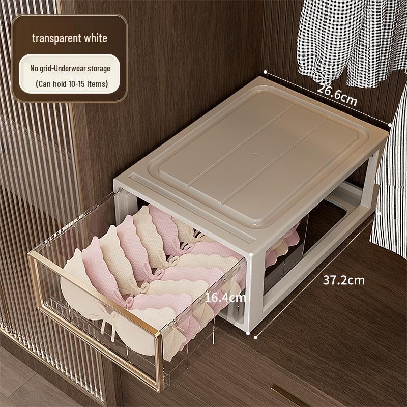 Transparent Plastic Underwear and Socks Drawer Organizer for Bedroom Wardrobe - Three-in-One Pull-Out Storage Box