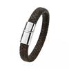 Mibrow Czarna Skórzana Pleciona Bransoleta Męska Rozmiar 10x5 12x6mm Modny Metalowy Magnetyczny Zapięcie Bransolety Owijane Punkowy Charm Biżuteria Męska