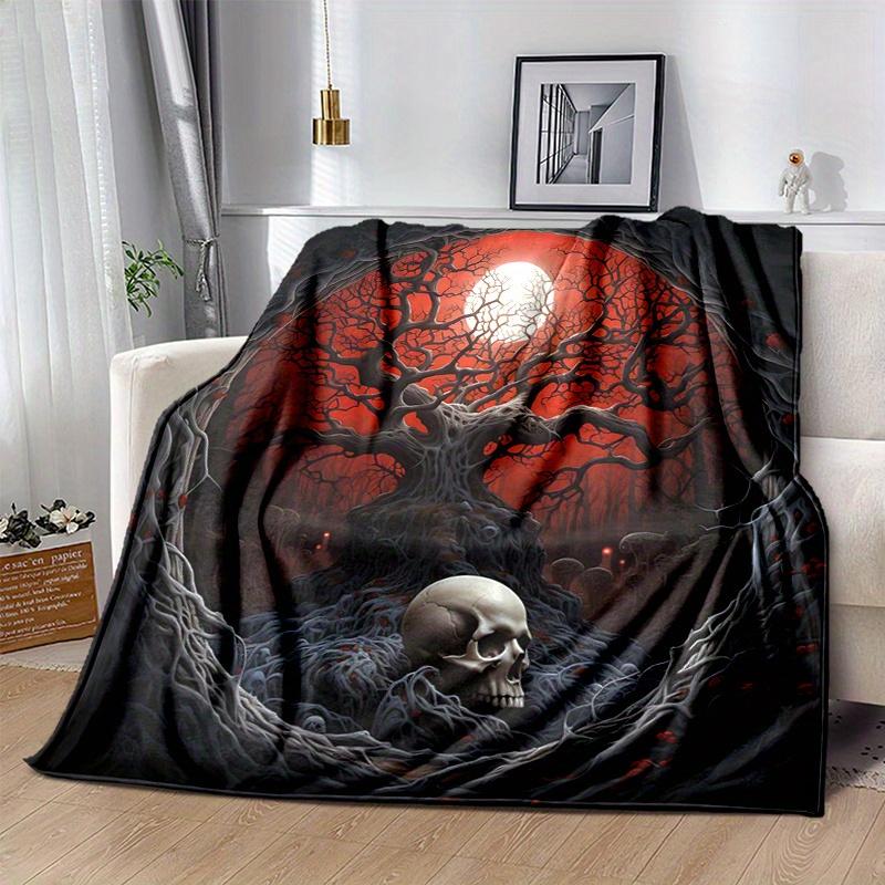 1pc Moonlit Skull amidst Twisted Trees for Room Decor Gift, Living Room, Travel, Camping, Car Blankets