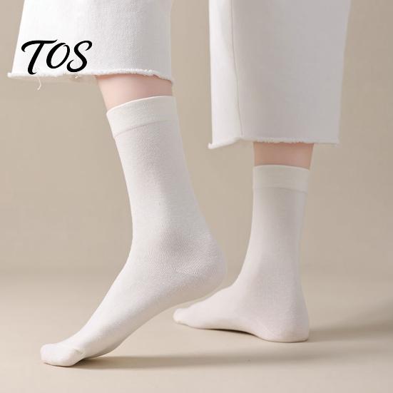 Soft Cotton Crew Socks 5 Pairs Solid Color Set, Moisture Wicking Breathable Warm for Women, Stretch Casual Mid-calf Spring Autum Comfortable Stretchy