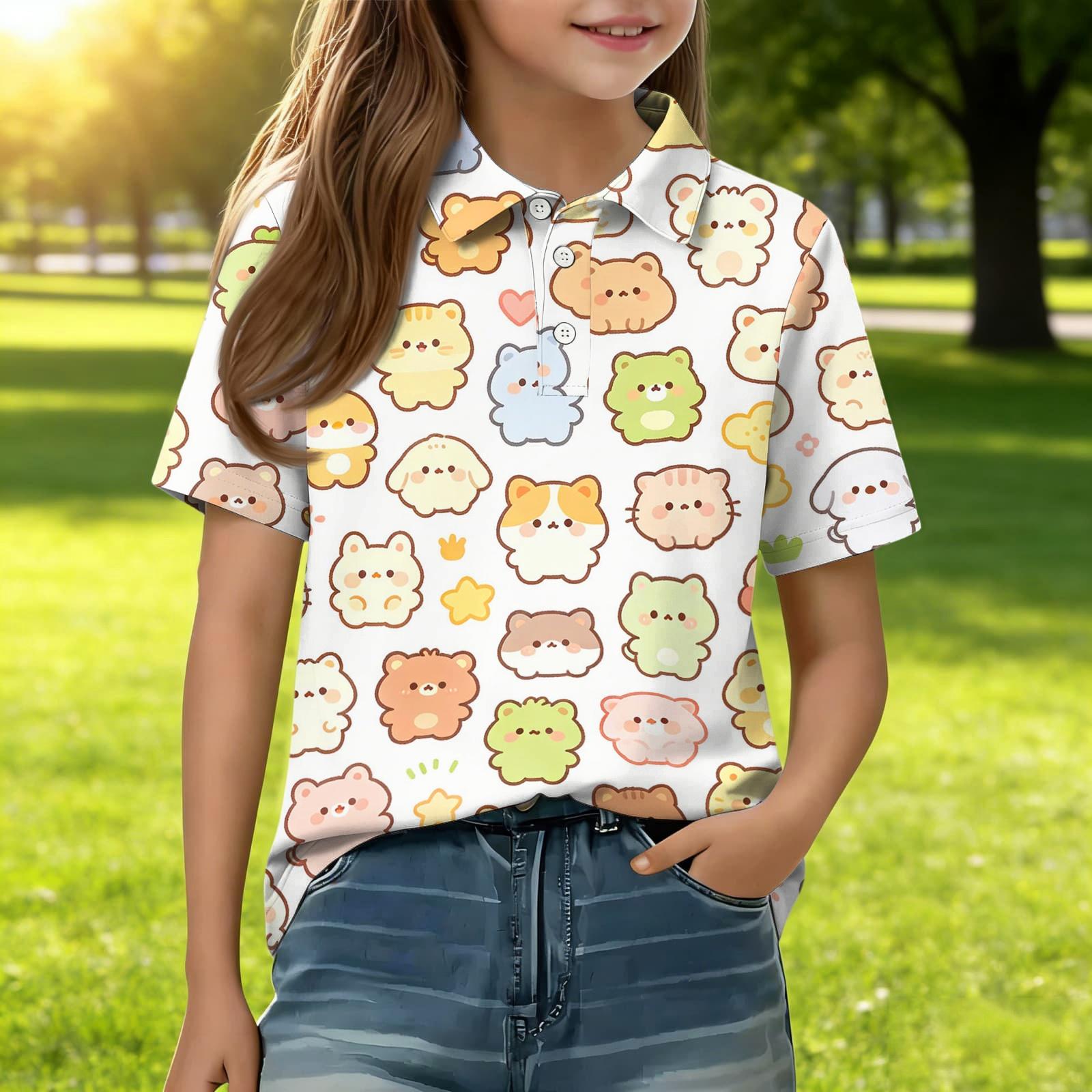 

Kids Short Sleeve Polo Shirt Animal Print Casual Top Lightweight Breathable Comfortable Fit Soft Fabric for Everyday Wear 160 бежевый