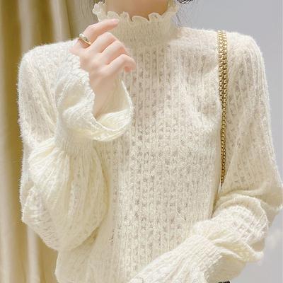 Wintermodisches Fleece-Stehkragen-Basishemd, Damen-T-Shirt mit Plus-Samt, langärmeliges Spitzenoberteil für Damenoberteile im Frühling und Herbst