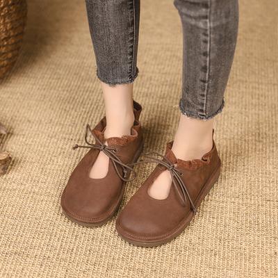 Mode 2024 Vintage-inspirierte Martin-Stiefel aus weichem Leder mit Schnürung, Freizeitschuhe für Damen, Bootie im britischen Stil mit festen Flats