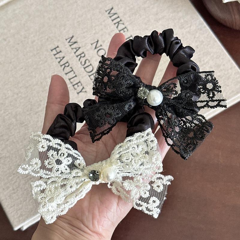 Sweet Bow Hairband, Lace Double-layered Gentle Elastic, Fashionable Embroidery, Retro Hair String, Elegant Quality