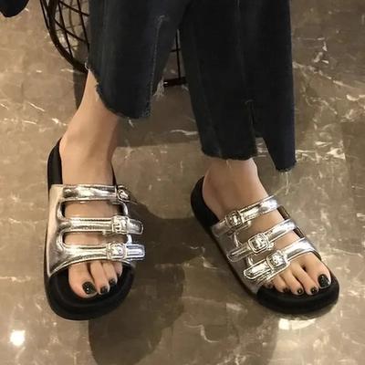 2024 Summer Fashion Slippers New Women's Belt Buckle Non-slip Versatile Slippers Outdoor Indoor Soft Soled Casual Sandals Korean