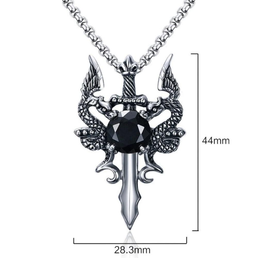 New Gothic Style Women's Ancient Silver-color Evil Dragon Gem Pendant Necklace Personalized Fashion Street Sweater Chain Jewelry