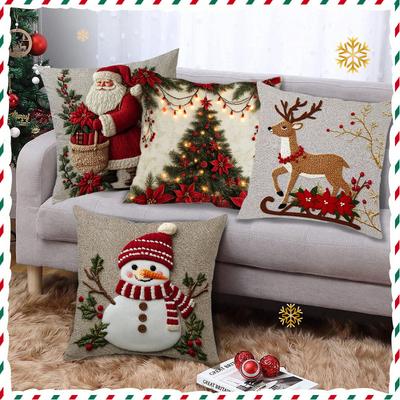 4 Stück Plüsch Cartoon Weihnachtsmann Schneemann Rentier 3D Kissenbezug Weihnachtsdekoration Sofakissen Kissenbezug