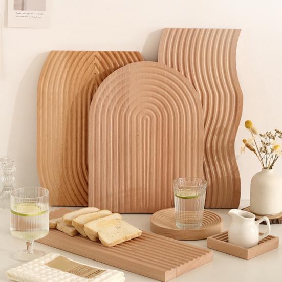 Wooden Serving Platter, Geometric Design Boho Decorative Serving Tray for Fruit, Bread, Vegetables, Multi-use Organizer Tray for Coffee Table, Dinner,