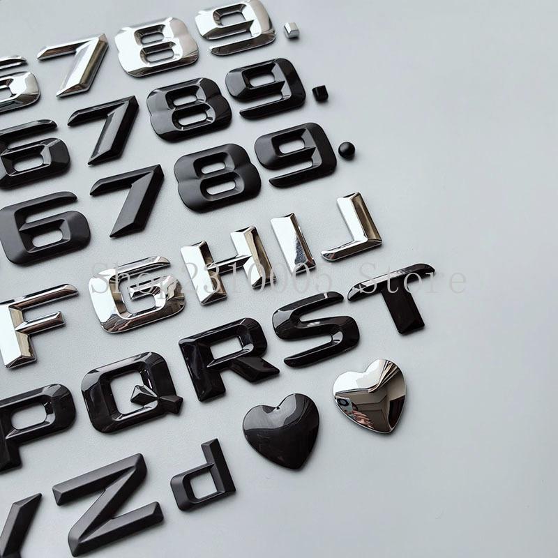 DIY 3D Sharp Letters Numbers Full Alphabat Nameplate Logo Trunk Badge Sticker I Love Any Cars Black Chrome