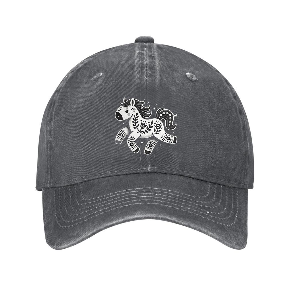 Mexican Folk Art Horse Print Baseball Cap Cotton Distressed Denim Style Casual Outdoor Adjustable Cap