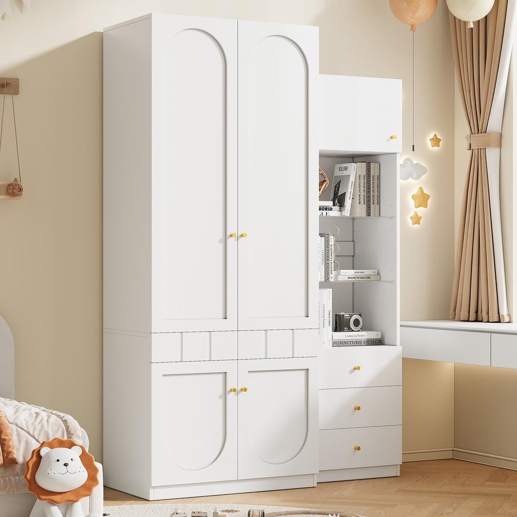 Wardrobe set, 2-door wardrobe + display cabinet, bedroom furniture set, bedroom storage furniture, white furniture set,80×50×200 cm,50×40×180 cm