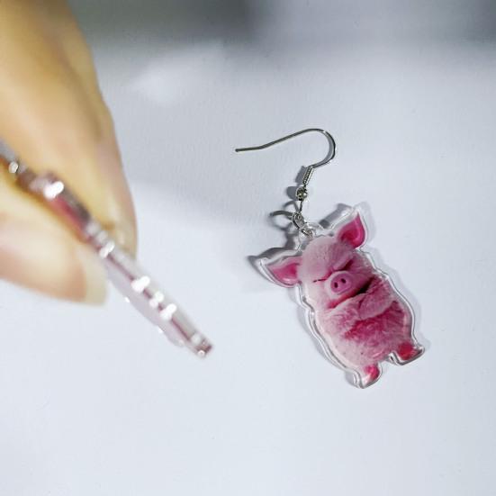 Pink Pig Dangle Earrings 2D Acrylic Pig Charm Earrings Lightweight Cute Angry Pig Earrings for Animal Lovers Daily Wear Casual Outings