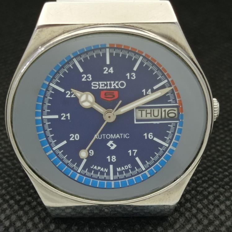 VINTAGE SEIKO 5 AUTOMAT 6309A JAPAN MENS D/D BLUE WATCH 606-a314459-2 SKU606-a314459