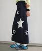 Ronron Star Pattern Banding Knit Long Skirt Navy