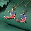 Haiti Map Color of the Haitian Flag Creative Design Pendant Necklace Women Men Stainless Steel Chain Jewelry Birthday Gift
