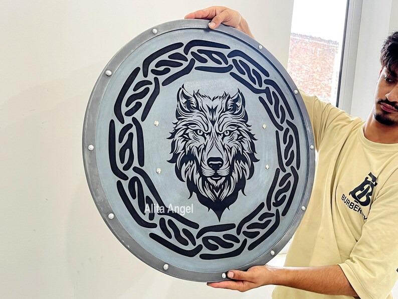 Fenrir Wolf Viking Shield: Battleworn Wooden Norse Decor