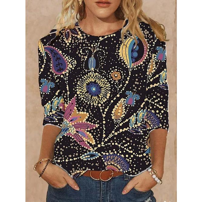 

Весенне-осенние футболки с круглым вырезом, 3D цветочным и пейсли принтом, модные повседневные женские футболки с длинным рукавом 5XL