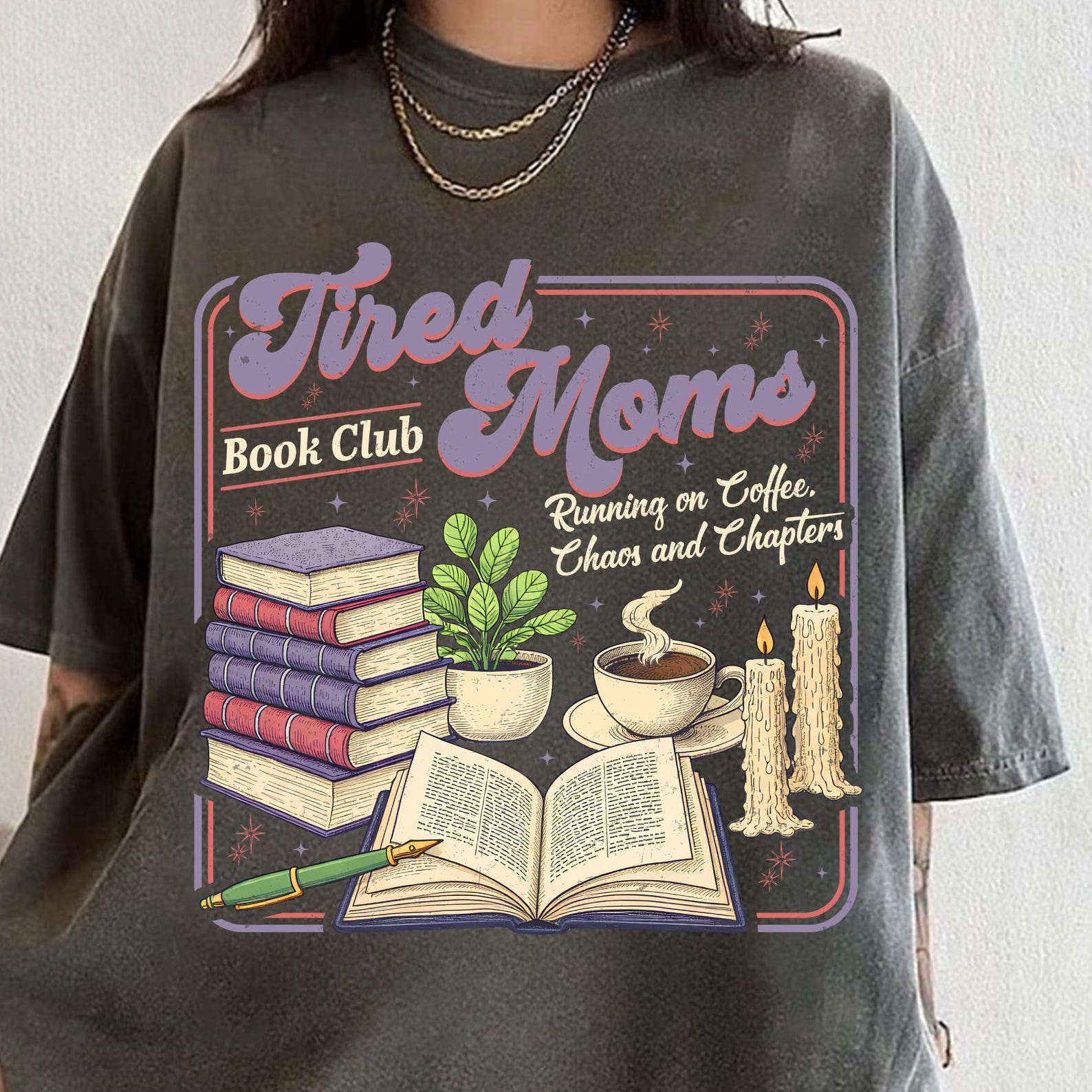 Mom Reader Shirt, Funny Book Lover Gift for Exhausted Moms, Tired Moms Book Club, Motherhood Shirt, Coffee Reader Tee, Mom Life Bookish Tee L