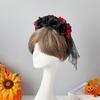 Delicate Rose HairBand Black Headdress Mysterious Rose Hairband with Black Headdress for Halloween Parties Costume