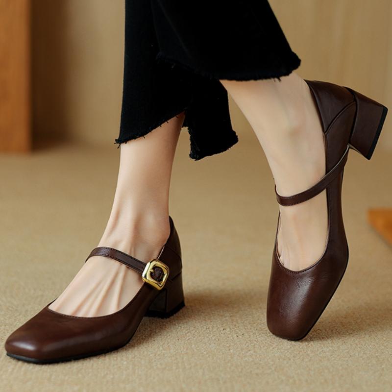 Marrón Nude Negro Tacones Bajos Zapatos de Salón para Mujer Mary Janes Zapatos Moda Correa Oficina Fiesta Zapatos de Boda Señoras Otoño Cómodo