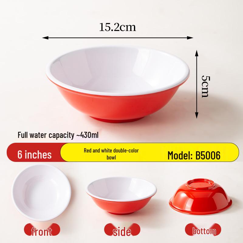 Melamine Breakfast Bowl for Porridge, Soy Milk, Noodles, & Wontons - Imitation Porcelain Tableware with Rolled Rim