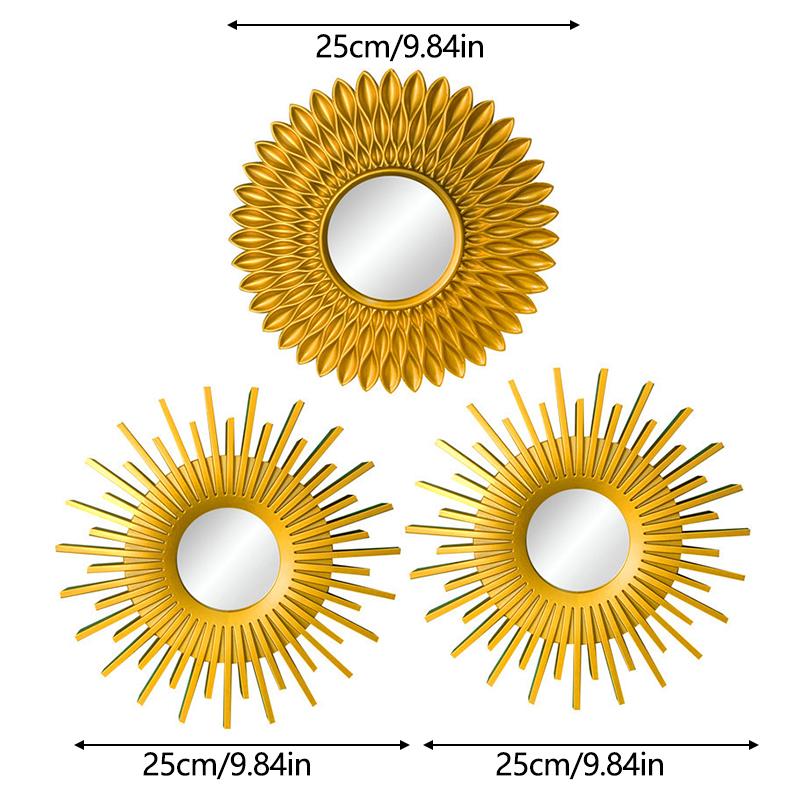 3PC/Set Wall Decor Round Wall Mirror Sets Hanging Mirror Gold Hanging Mirror Living Room Background