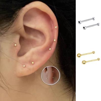 Boucles d'oreilles minimalistes en petites perles pour femmes et filles, 2 pièces, boucles d'oreilles à vis en os, bijoux hypoallergéniques