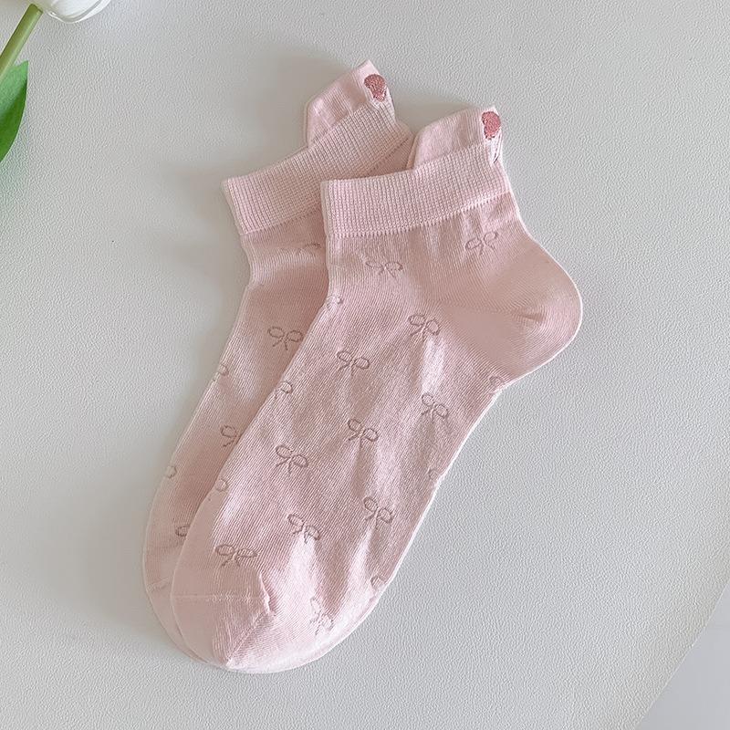 Female Summer Thin Style Bow Embroidery Pure Cotton Hollow Out Breathable White Socks