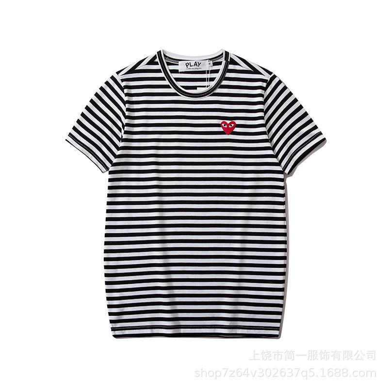 Spring and summer men's and women's same fashion trend striped Rei Kawakubo love printed crew neck T-shirt versatile