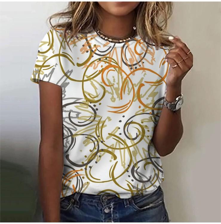 2025 Casual Sports Women's T-shirt Summer New Style Garden Collar Short Sleeve Fresh Floral Loose Lightweight Fabric Casual