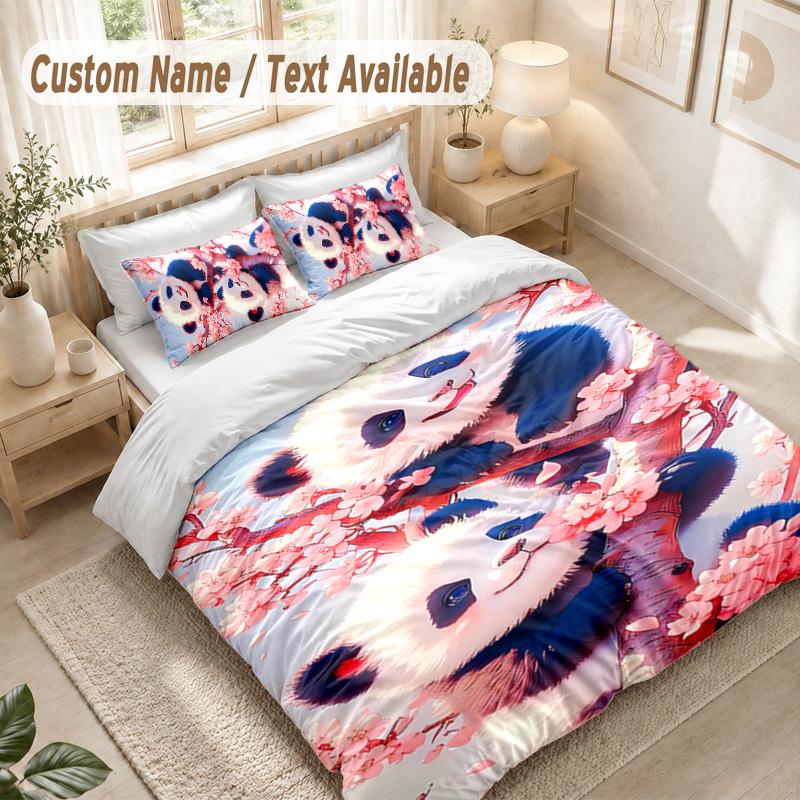 Panda Bedding Set, 1 Duvet Cover & 2 Pillowcases Soft Comfortable Bedroom Home Textile Decor