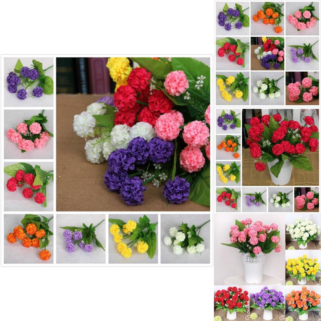 Silk Flowers 8 Heads Artificial Hydrangea Bouquet For Bridal Arrangements**