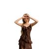 Women's Ruffle V-Neck Spaghetti Strap Summer Dress - Irregular Hem, Waist-Cinching A-line for Vacation
