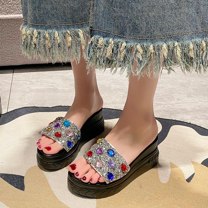 Fashion Shoes Ladies' Slippers Platform On A Wedge Luxury Slides Women Heels Pantofle Summer Designer High 2025