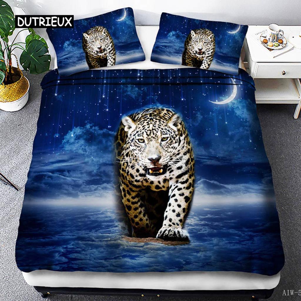 Leopard Bed Cover Collection Fierce Cheetah Bed Cover Collection Moon Viewing Wild Animal Printed Full Size Queen Size King Dimension Size Polyester