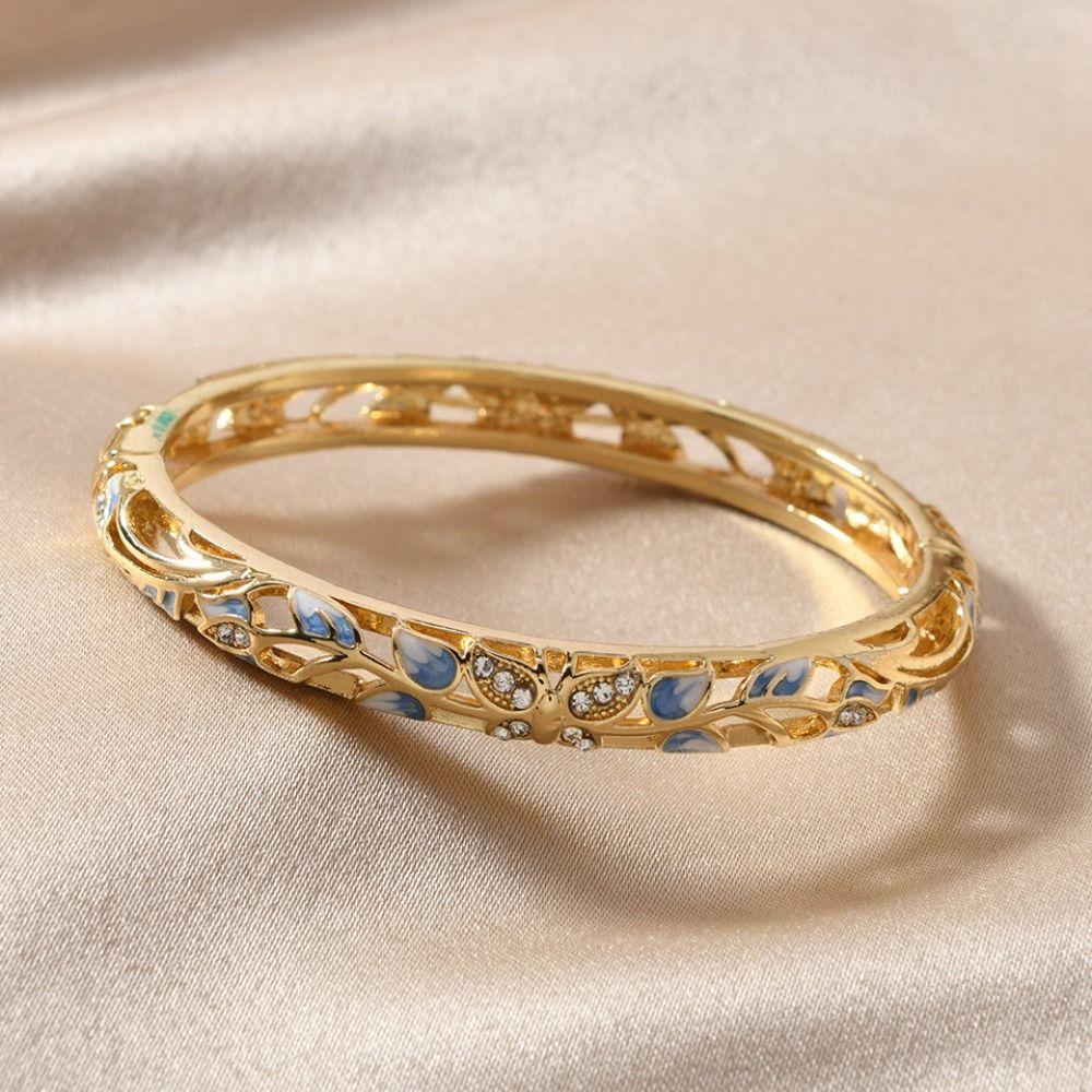 Enamel Vintage Cloisonne Bangle Double Bangle Women's Hand Bracelet Hollow Out Flower Bangle Girls