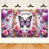 2D Purple Butterfly Floral Happy Birthday Backdrop Photography Banner