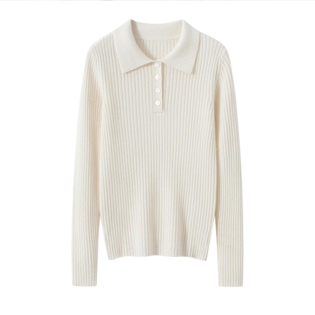 Women's Slim-Fit Polo Collar Cashmere Knit Sweater for Fall/Winter