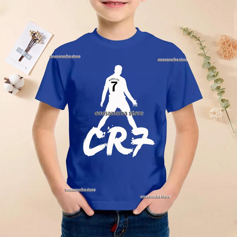 New Summer Polyester Children T-shirts Kids Soccer Clothing CR7 Ronaldo Printed Outdoor Boys Girls T-shirts Sport Fashion Ages 5-14