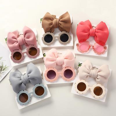 Ensemble de lunettes de soleil pour bébé, bandeau de princesse à gros nœud, accessoires pour filles, lunettes de soleil pour enfants de 0 à 4 ans, nouvelle mode