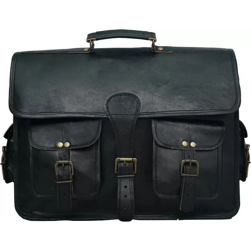 Vintage Laptop Messenger Aktentasche Tasche Satchel Schwarz Herren Buff Leder