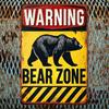Póster de Metal Señal de Advertencia Vintage Decoración de Oso Negro Amarillo Arte de Pared de Seguridad para Exteriores