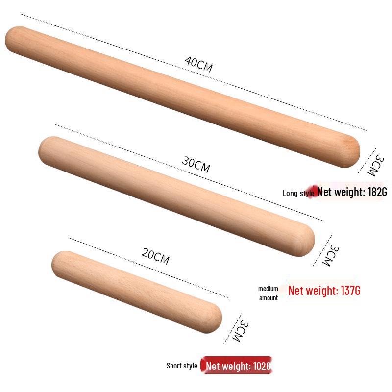 Beech Wood Rolling Pin: Solid Dough Roller for Baking & Dumplings