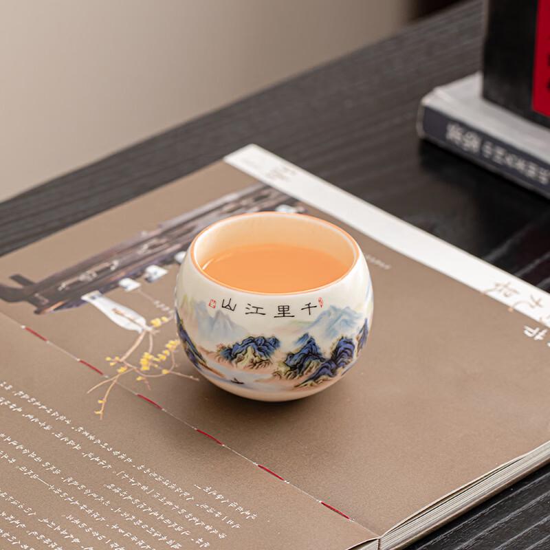 Embroidered Red Rose Ru Kiln Ceramic Tea Cup