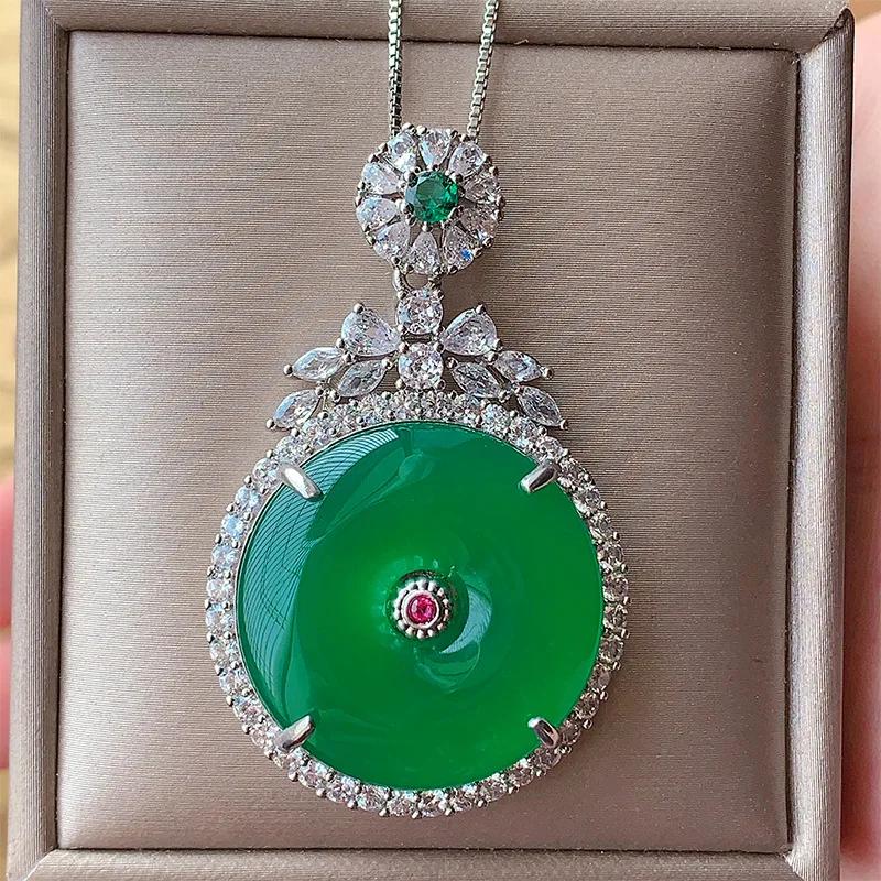 

Luxurious Crystal Jade Pendant Necklace Heart and Round Designs Featuring Emerald Ruby Center Stones Women Magnificent Jewelry